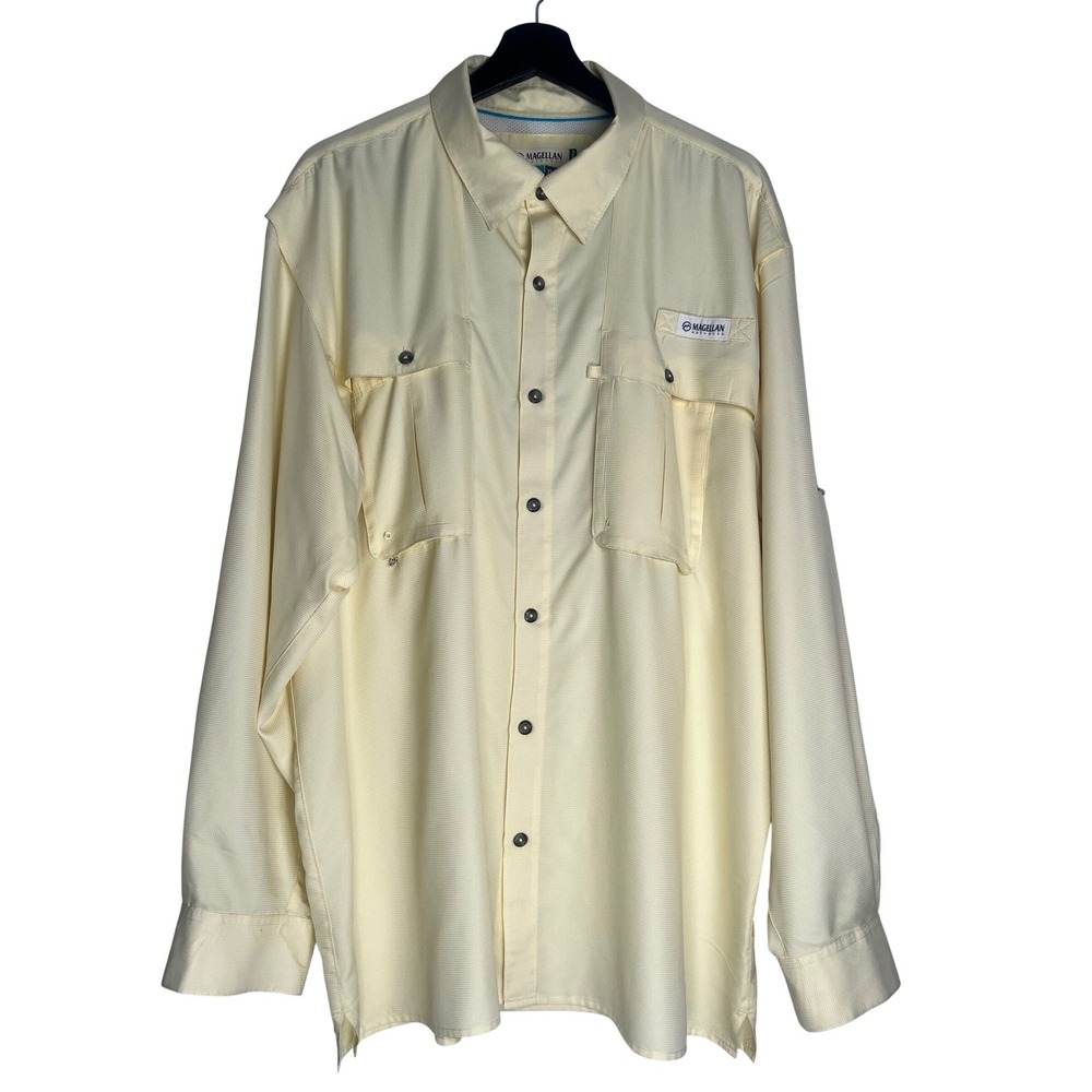 Magellan Outdoors Fish Gear Mens XL Relaxed Fit Fishing Shirt Yellow Long Sleeve